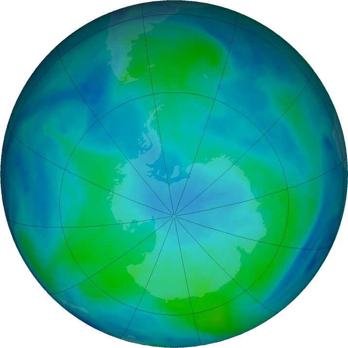 Antarctic ozone map for 01 March 2022